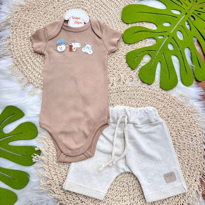 Conj body Safari Baby Marrom e Short Areia